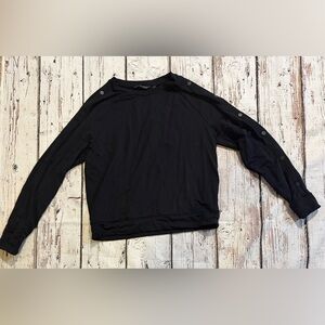 Athleta Black Crew Neck Top with Button Sleeves